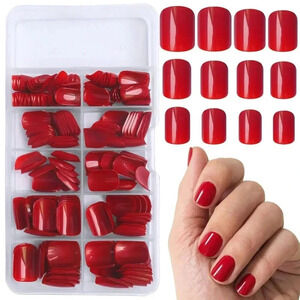240pcs Short Press on Nails Red Full Cover Short Square Glossy Fake Nails